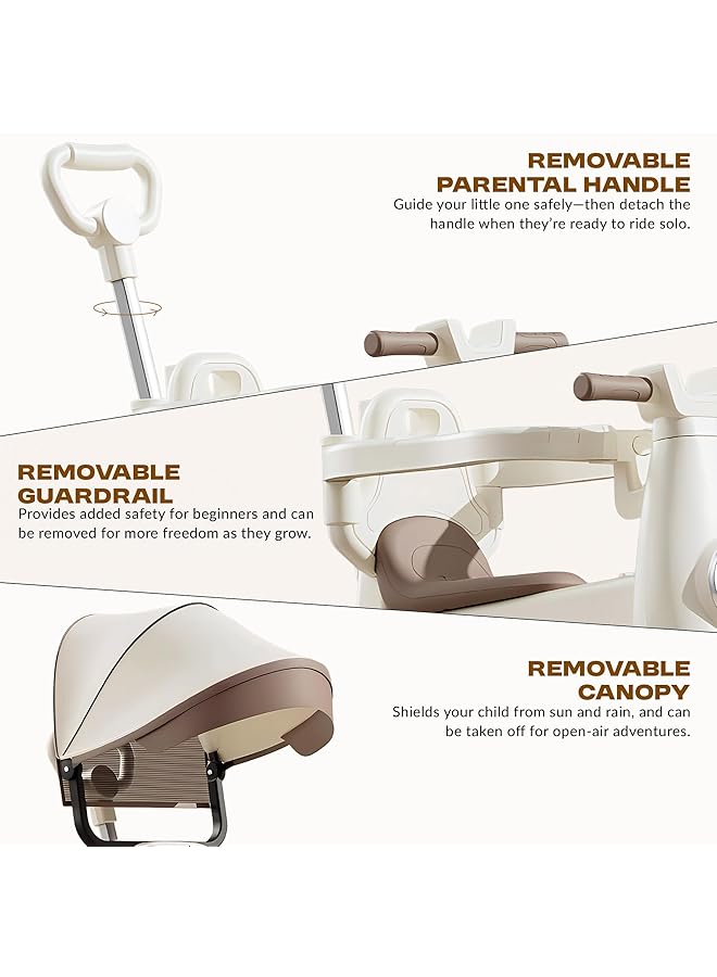 BAYBEE Zeno 3 In 1 Tricycle For Kids | Toddler Trike For Kids Girls And Boys With Parent Handle Canopy Light & Music Adjustable Push Handle Guardrail Baby Stroller Tricycle For 1 5 Years (Beige) - Image 5