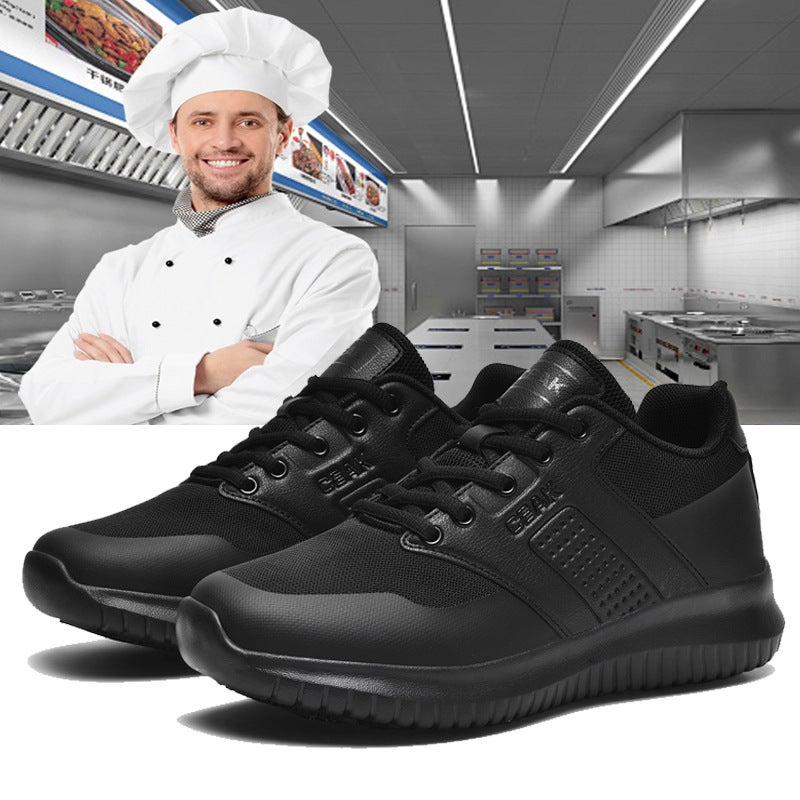 Chef''s Special Non-Slip Shoes for Men, Waterproof and Oil-Proof, Soft-Soled Black Work Shoes for Long-Term Standing in the Restaurant Kitchen - Image 1