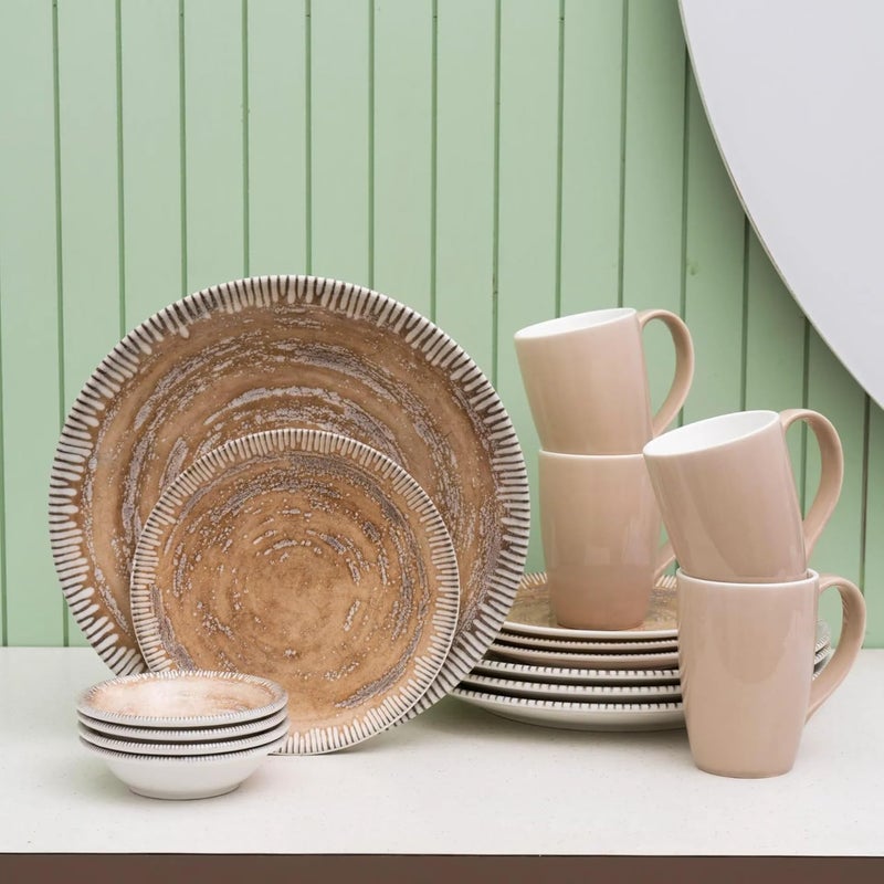 JCPL Fine Porcelain Textures Ground Dinner Set Set of 16 for Family of 4 Ceramic Crockery Set Dinner Plates Kitchen Set for Home Dining Set for Dinner Microwave Dishwasher Safe Plates - Image 1