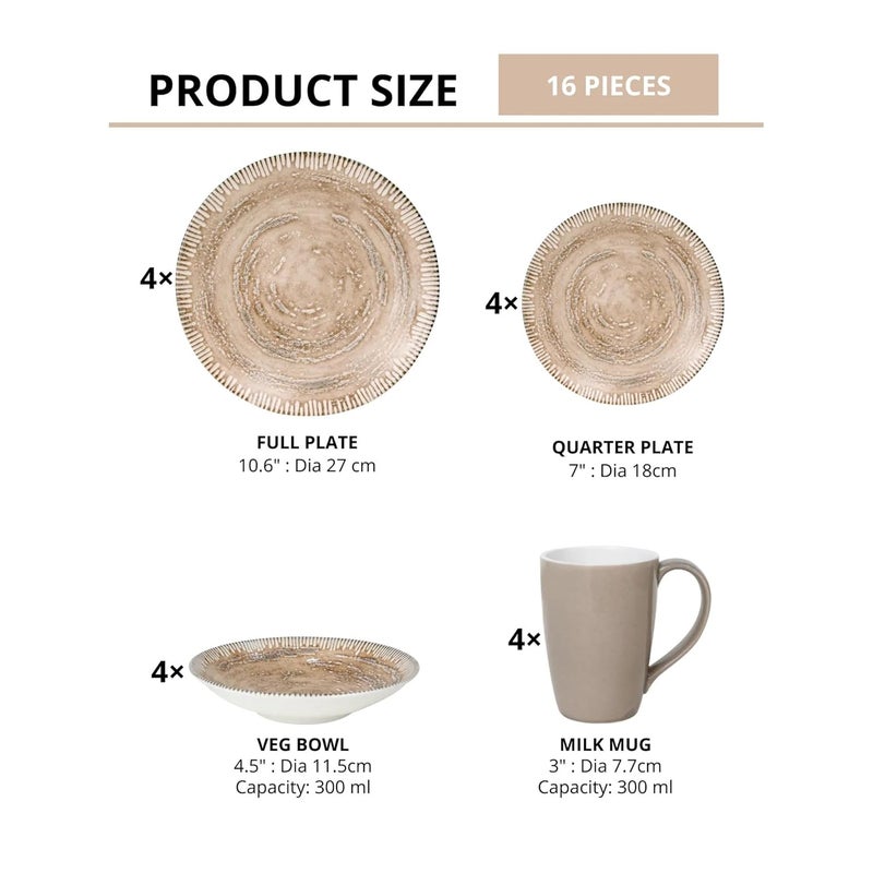 JCPL Fine Porcelain Textures Ground Dinner Set Set of 16 for Family of 4 Ceramic Crockery Set Dinner Plates Kitchen Set for Home Dining Set for Dinner Microwave Dishwasher Safe Plates - Image 4