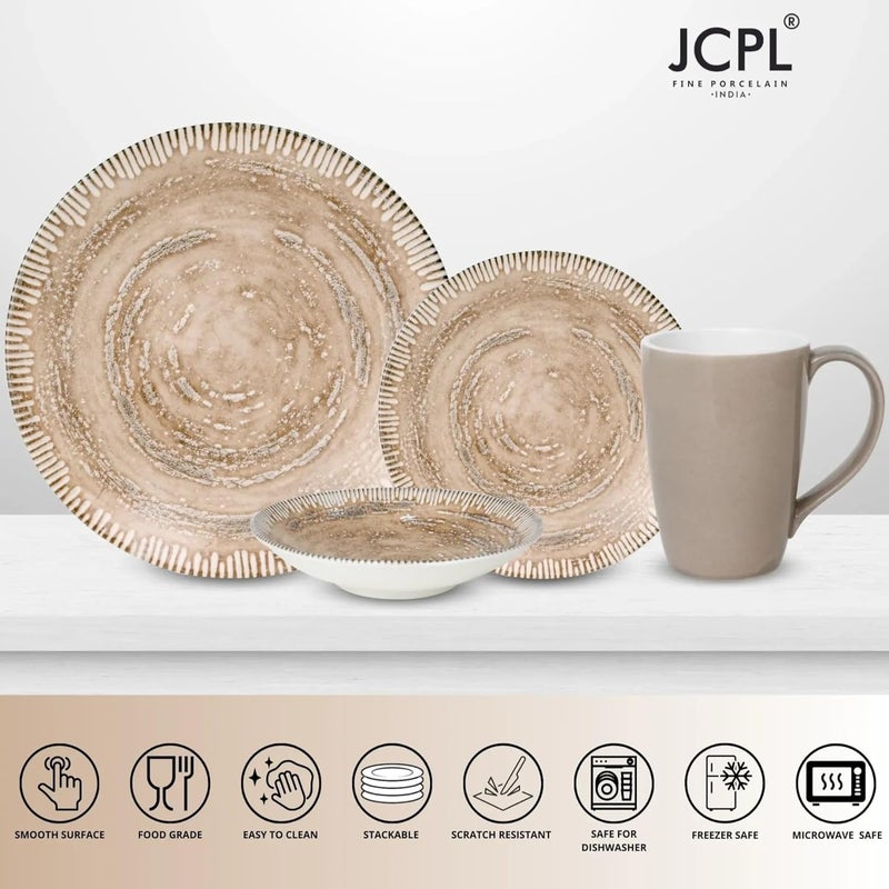JCPL Fine Porcelain Textures Ground Dinner Set Set of 16 for Family of 4 Ceramic Crockery Set Dinner Plates Kitchen Set for Home Dining Set for Dinner Microwave Dishwasher Safe Plates - Image 3