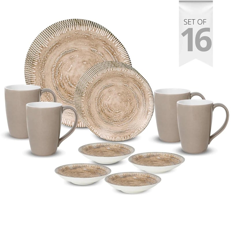 JCPL Fine Porcelain Textures Ground Dinner Set Set of 16 for Family of 4 Ceramic Crockery Set Dinner Plates Kitchen Set for Home Dining Set for Dinner Microwave Dishwasher Safe Plates - Image 2