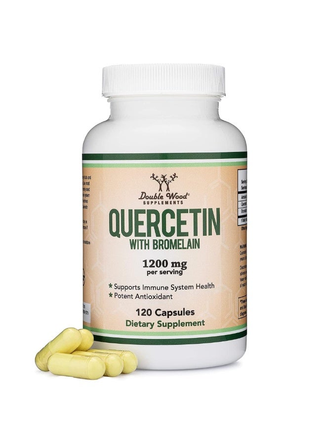 Double Wood Supplements Quercetin with Bromelain - 120 Capsules (1,200mg Servings) Immune Health Capsules - Supports Healthy Immune Functions in Men and Women (Vegan Safe, Third Party Tested, Gluten Free) by Double Wood - Image 1