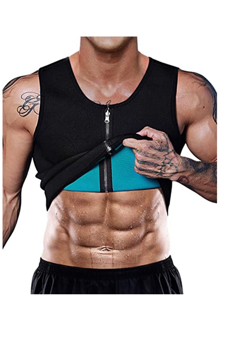 Sauna Heat Trapping Vest for Men, Weight Loss Suit, Shirt Workout Tank, Sweat Zipper Jacket, Body Shaper Short Sleeve, Waist Trainer XL - Image 1