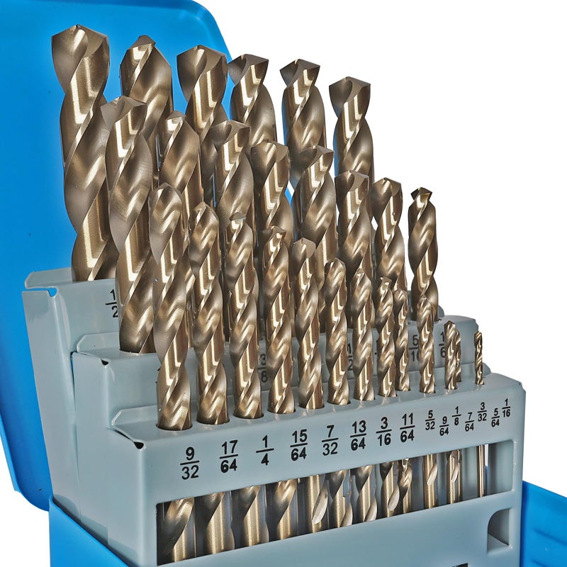 COMOWARE 29Pcs Drill Bit Set 11612 M35 HSS Twist Drill Bits Jobber Length Straight Shank Metal Drills bit Set for Steel Stainless SteelIronWoodPlastic with Metal Indexed Storage Case