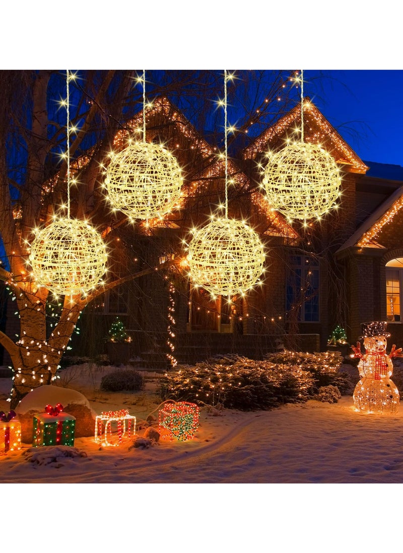 Generic Outdoor Balls Lights 4 Pack Hanging 7.9" LED Garden Sphere Tree Lights 8 Modes Waterproof Glow Globe Lights with Memory Timer Plug for Party Yard Porch Eave Patio Decoration-Warm White  - Image 1