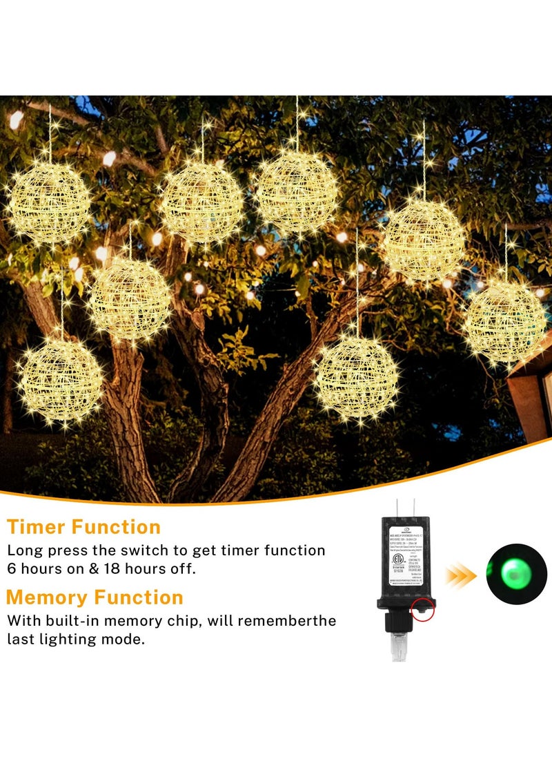 Generic Outdoor Balls Lights 4 Pack Hanging 7.9" LED Garden Sphere Tree Lights 8 Modes Waterproof Glow Globe Lights with Memory Timer Plug for Party Yard Porch Eave Patio Decoration-Warm White  - Image 2