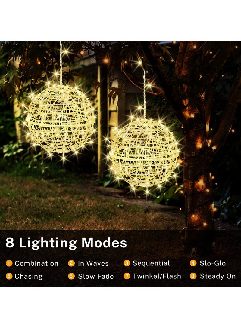 مجموعة من 4 مصابيح كروية خارجية معلقة 7.9 بوصة LED لشجرة الحديقة مع 8 أوضاع إضاءة كروية متوهجة مقاومة للماء مع قابس مؤقت للذاكرة لحفلات الفناء والشرفة والديكور - أبيض دافئ - Image 4