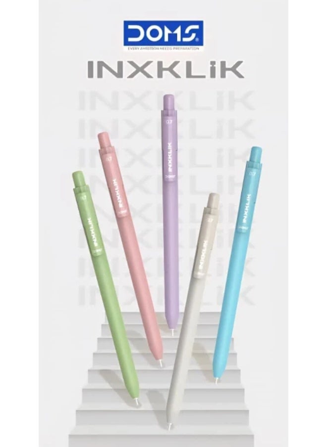 Doms INXKLIK 0.7mm Ballpen-Blue Ink-Pack Of 12| Smooth Click, Non-Fading LV Ink Technology, Textured Grip For Smooth & Long Writing, 5 Vibrant Body Colours - Image 3