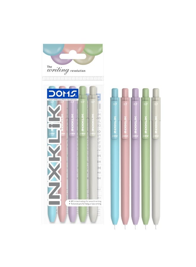 Doms INXKLIK 0.7mm Ballpen-Blue Ink-Pack Of 12| Smooth Click, Non-Fading LV Ink Technology, Textured Grip For Smooth & Long Writing, 5 Vibrant Body Colours - Image 1