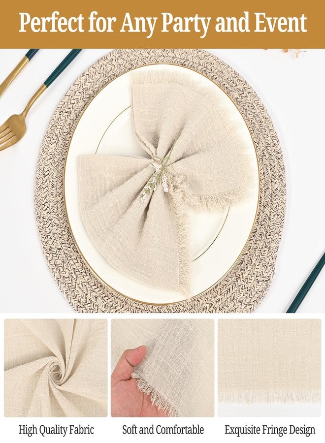 FXKS 36 Pack Handmade Cloth Napkins with Fringe,16 x 16 Inch Cotton Linen Napkin, Washable and Reusable Napkins, Soft Rustic Boho Fringe Cloth Napkin for Dinner, Party, Wedding (Line) - Image 4