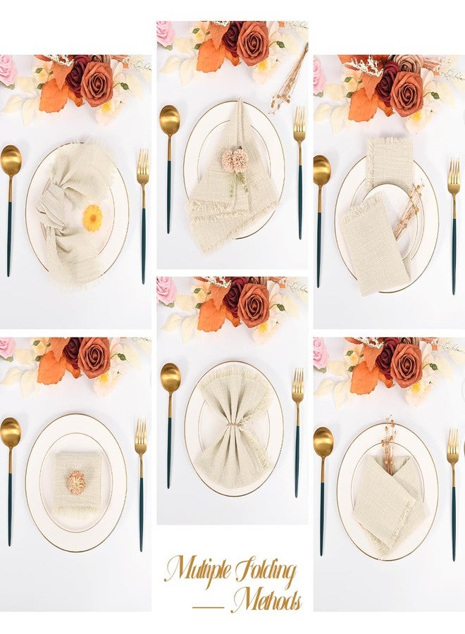 FXKS 36 Pack Handmade Cloth Napkins with Fringe,16 x 16 Inch Cotton Linen Napkin, Washable and Reusable Napkins, Soft Rustic Boho Fringe Cloth Napkin for Dinner, Party, Wedding (Line) - Image 3