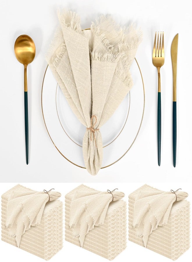 FXKS 36 Pack Handmade Cloth Napkins with Fringe,16 x 16 Inch Cotton Linen Napkin, Washable and Reusable Napkins, Soft Rustic Boho Fringe Cloth Napkin for Dinner, Party, Wedding (Line) - Image 1