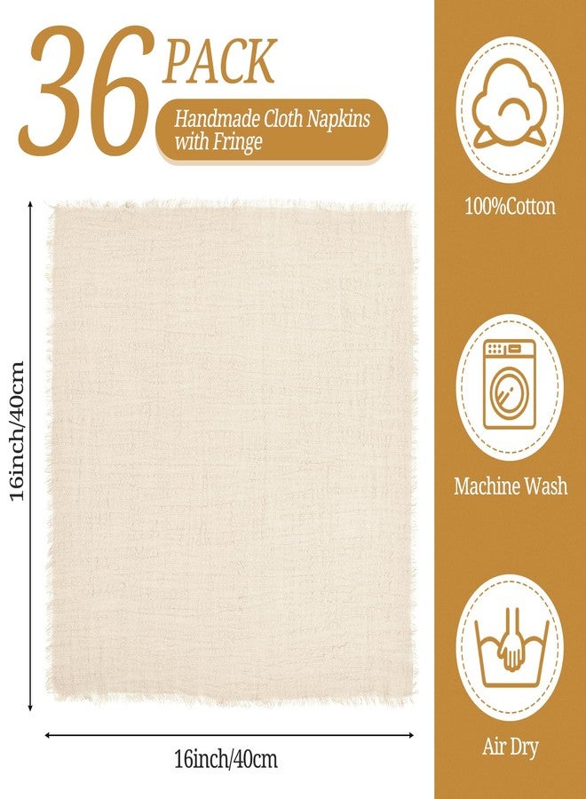 FXKS 36 Pack Handmade Cloth Napkins with Fringe,16 x 16 Inch Cotton Linen Napkin, Washable and Reusable Napkins, Soft Rustic Boho Fringe Cloth Napkin for Dinner, Party, Wedding (Line) - Image 2