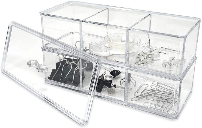 Snazzy Stackable Clear Plastic Organizer Drawers With Lid, 2 Piece Set, Organize Cosmetics and Beauty Supplies on a Vanity - Save Space Gadgets Jewelry Storage Box Display for Makeup - Image 5