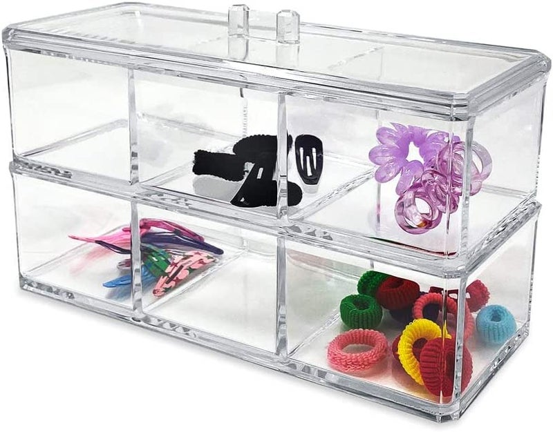 Snazzy Stackable Clear Plastic Organizer Drawers With Lid, 2 Piece Set, Organize Cosmetics and Beauty Supplies on a Vanity - Save Space Gadgets Jewelry Storage Box Display for Makeup - Image 1