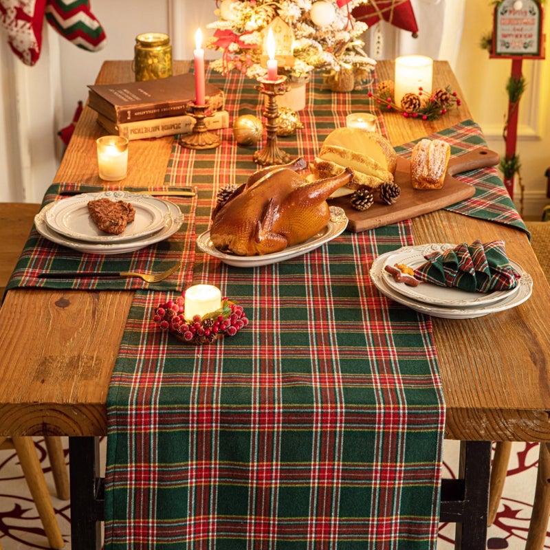 AQOTHES Green Red Plaid Christmas Table Runner, Winter Holiday Table Runners 72 inches Long, Xmas Decorations Indoor Outdoor Farmhouse Home Kitchen Dining Party Decor - Image 4