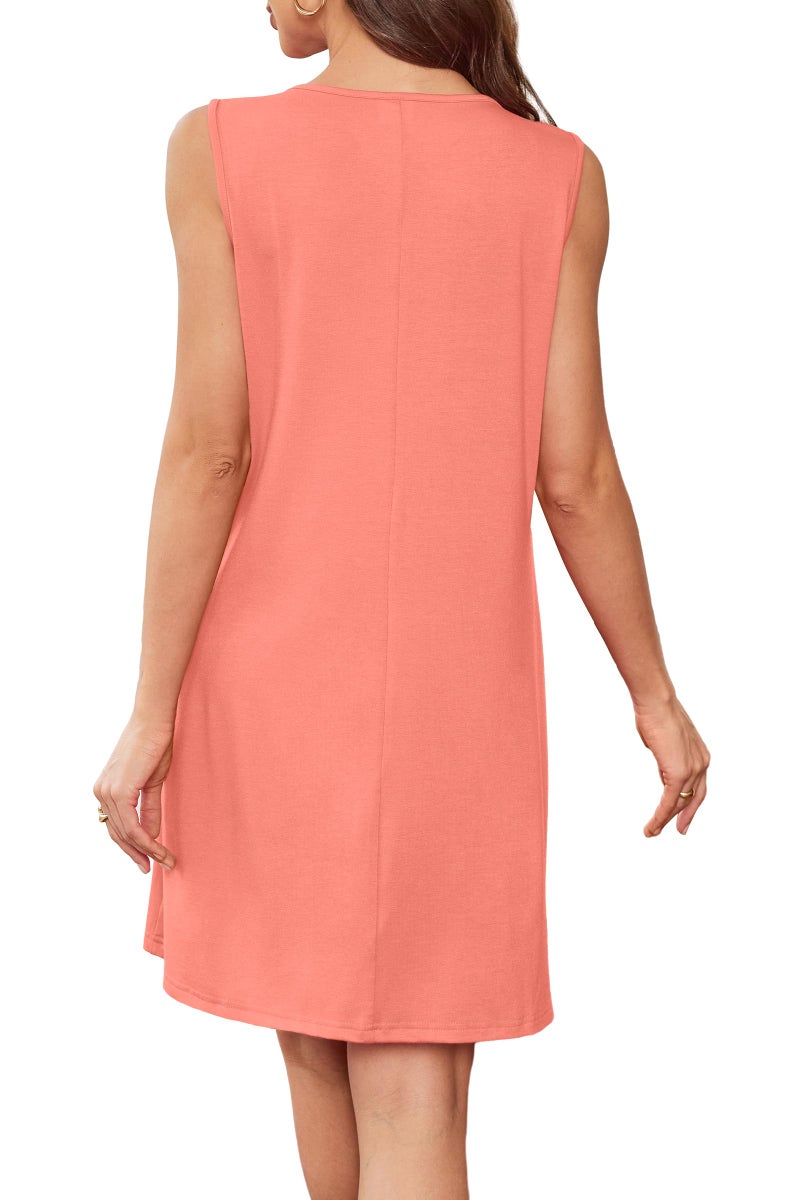 BKRIVE Sundresses for Women 2026 Vacation Sleeveless Pleated Beach Cover Up Summer Dresses Loose Short Dress Coral L - Image 5