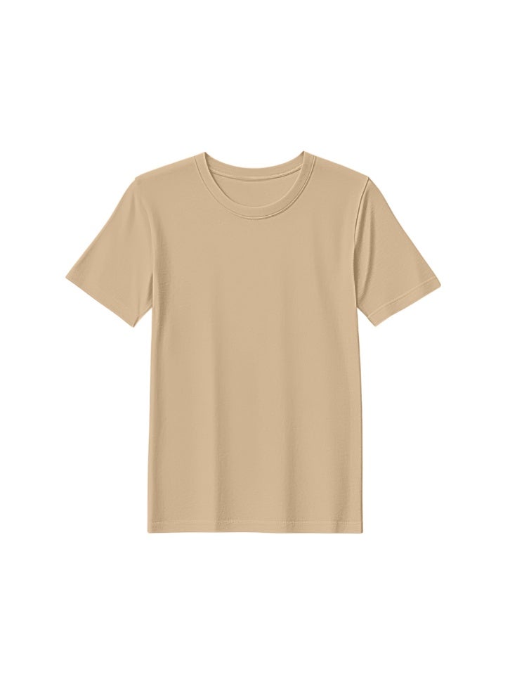 بيفت خيوط تي شيرت عادي رقبة مستديرة - بيج (XL ، بولي قطن ، بانتون P 26-1 C ، طقم من 01 قطعة) - Image 1