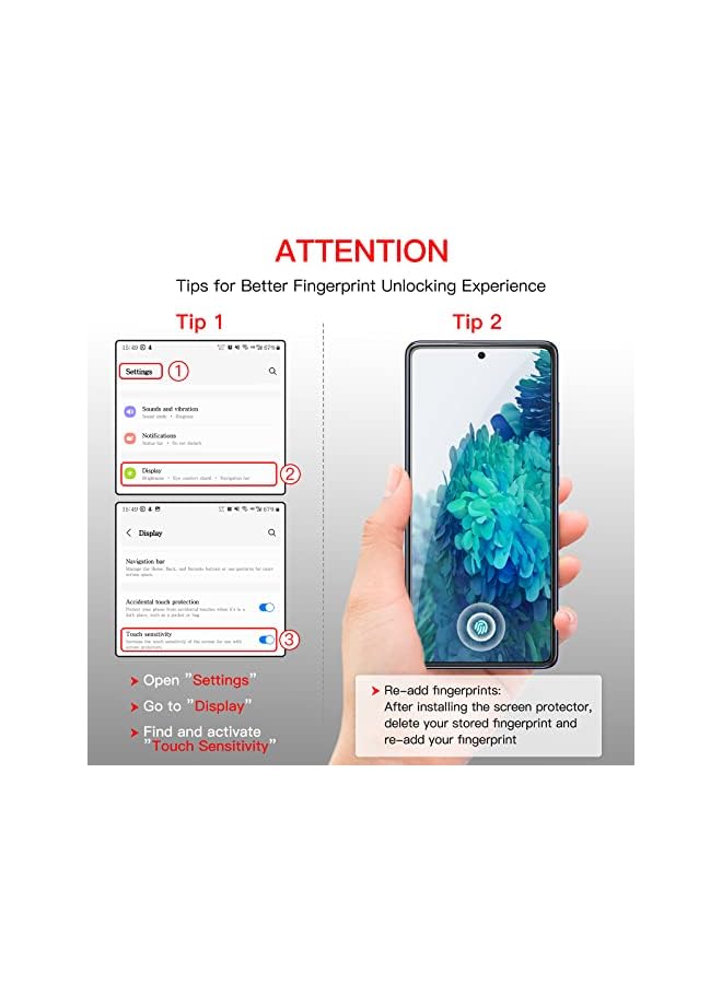 JETech Screen Protector for Samsung Galaxy S20 FE 6.5-Inch with Camera Lens Protector, Tempered Glass Film, Fingerprint ID Compatible, HD Clear, 2-Pack Each - Image 3