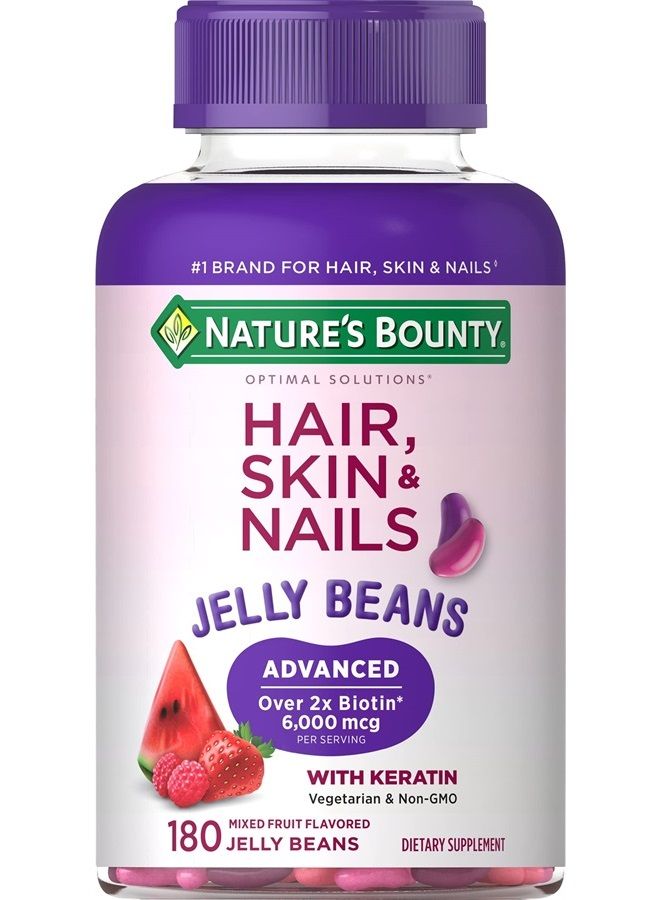 NATURE'S BOUNTY Optimal Solutions Advanced Hair, Skin & Nails Jelly Beans with Biotin, Mixed Fruit Flavor, 180 Count - Image 1