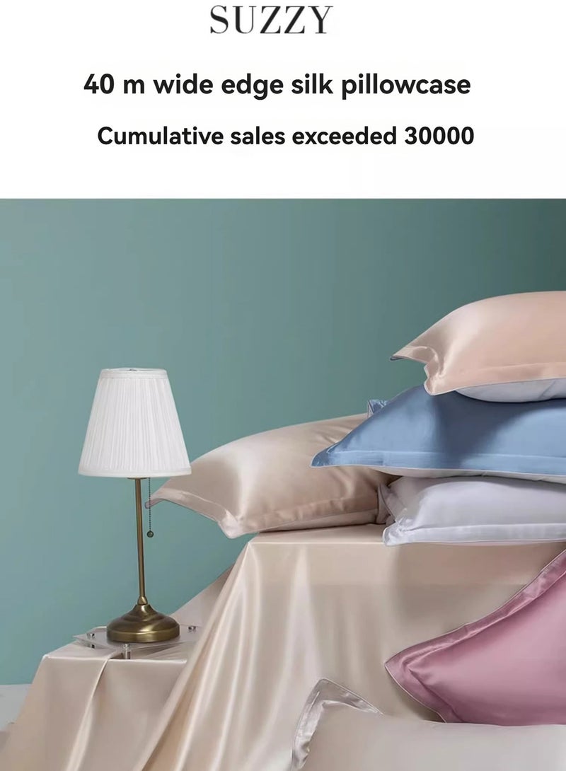 M MIAOYAN Heavy 40 Momme Silk Pillowcase | 100% Mulberry Silk Front Side | Single Pillowcase for Beauty | Silk Pillow Cover 48x74cm - Image 5
