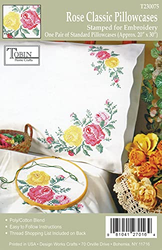 Tobin Stamped Pillowcase Pair for Embroidery, 20 by 30-Inch, Rose Classic - Image 2