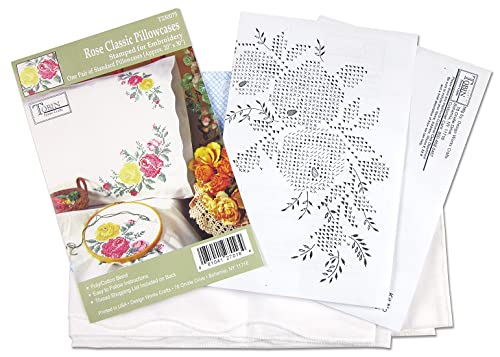 Tobin Stamped Pillowcase Pair for Embroidery, 20 by 30-Inch, Rose Classic - Image 3