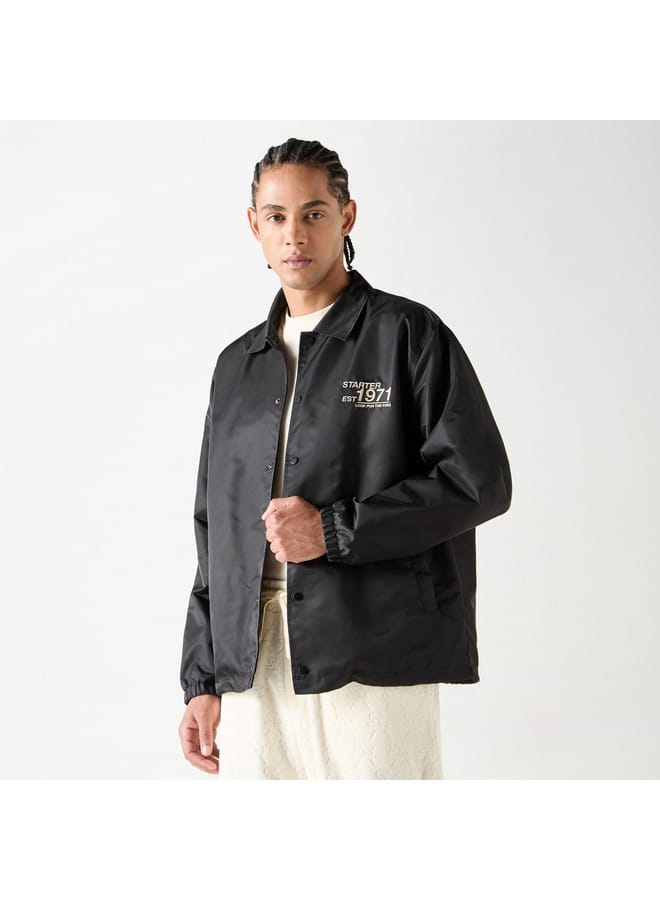 STARTER Starter Logo Detail Collared Biker Jacket with Long Sleeves and Pockets  - Image 1