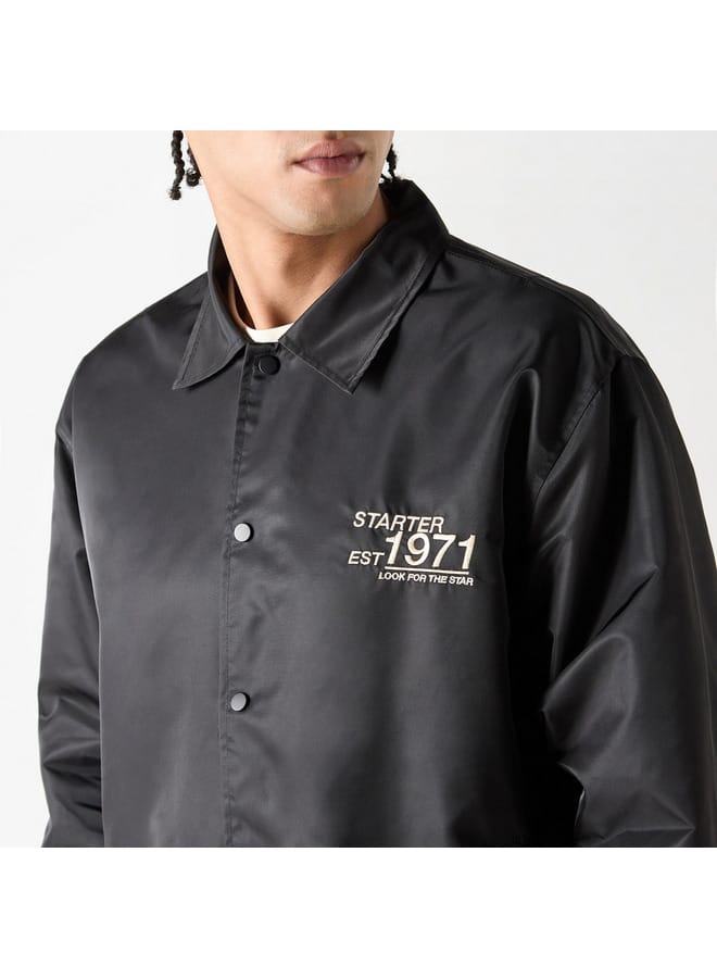 STARTER Starter Logo Detail Collared Biker Jacket with Long Sleeves and Pockets  - Image 4