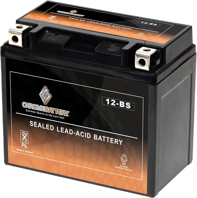 CB CHROMEBATTERY YTX12-BS 12 V 180 CCA AGM – Maintenance-Free 12 Ah Battery for ATV, Motorcycle, Scooter, Jet Ski – T3 Nut & Bolt – Fits Honda CBR600, Yamaha V-Star 1100, Polaris Sportsman 400 - Image 1