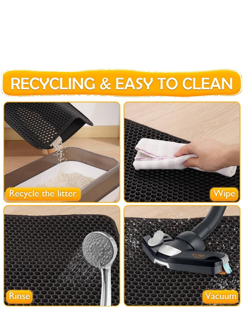 SYOSI - Cat Litter Mat, Small Litter Box Mat Litter Trapping Mat with Honeycomb Double Layer Design Waterproof Easy to Clean Black - Image 1