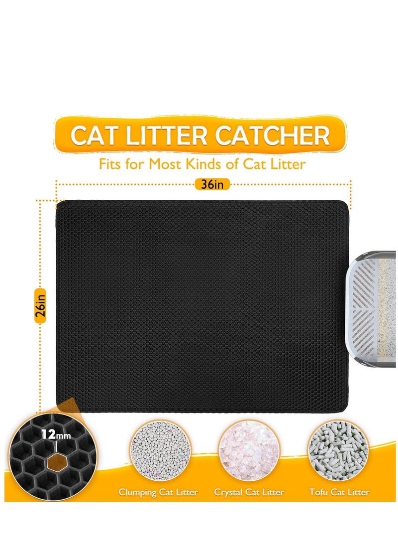SYOSI - Cat Litter Mat, Small Litter Box Mat Litter Trapping Mat with Honeycomb Double Layer Design Waterproof Easy to Clean Black - Image 1
