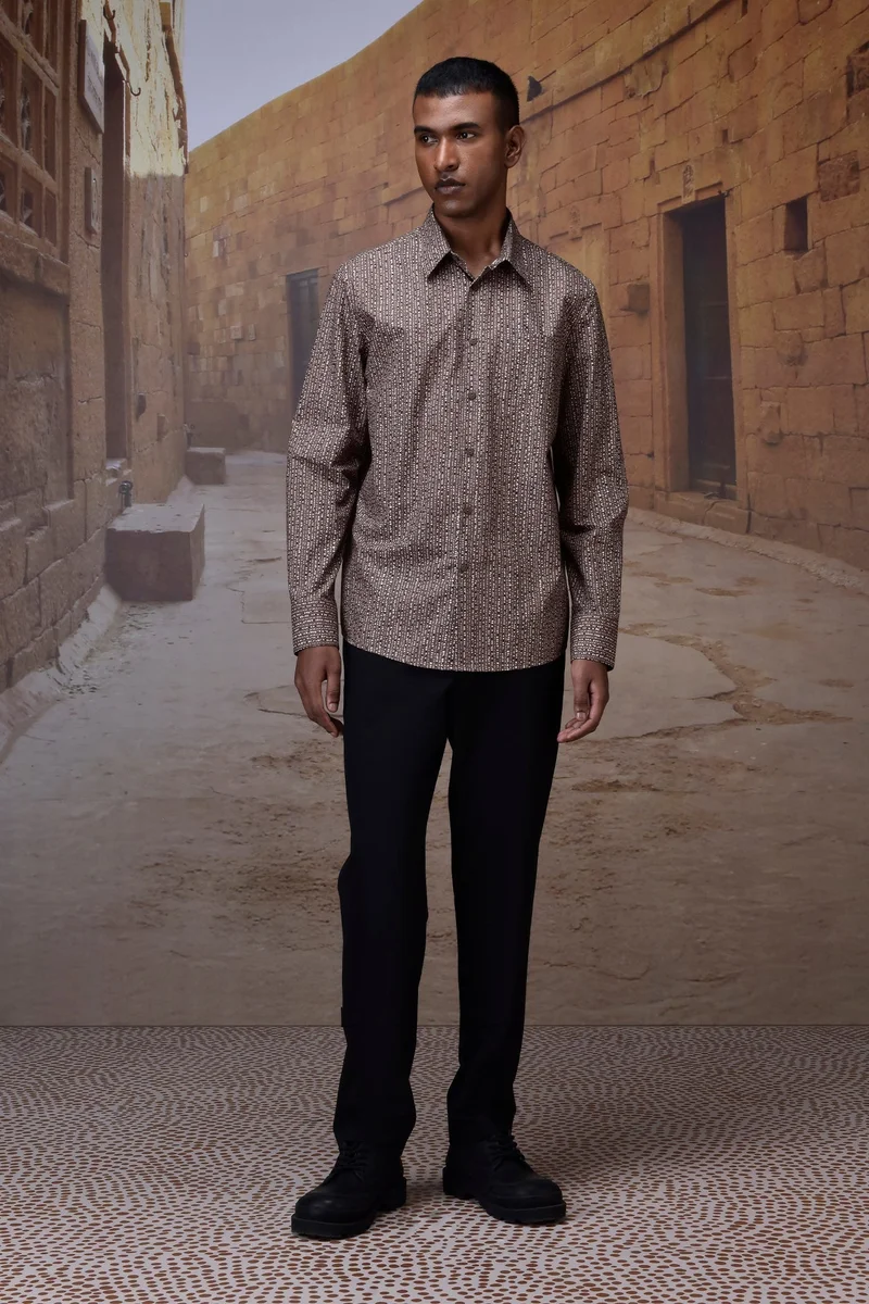 Genes Lecoanet Hemant  Warm Beige Abstract Dot Shirt for Men | Best Price UAE