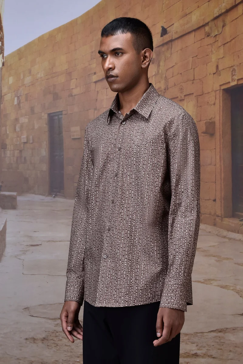 Genes Lecoanet Hemant  Warm Beige Abstract Dot Shirt for Men | Best Price UAE