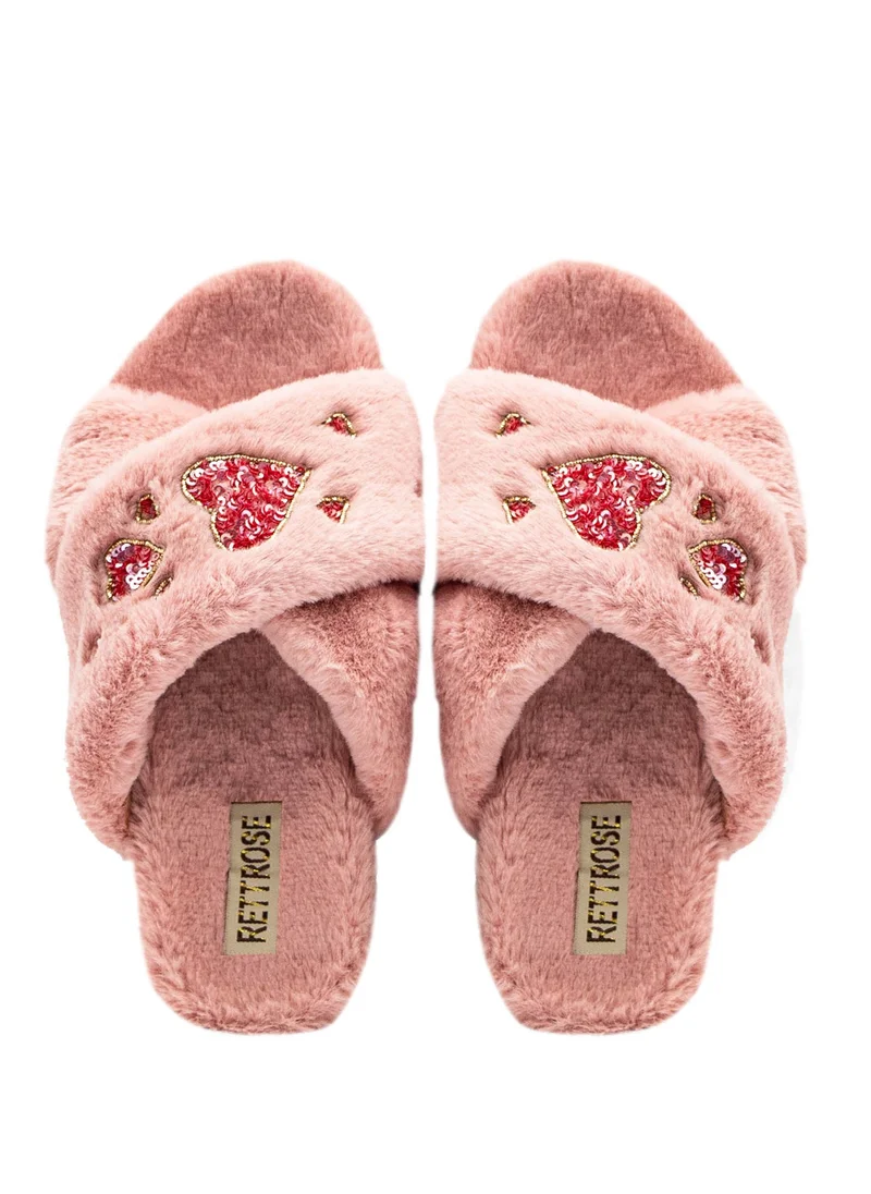 RETTROSE The Kaylee Nude Luxury Plush Diamanté Embellished Handmade Slipper