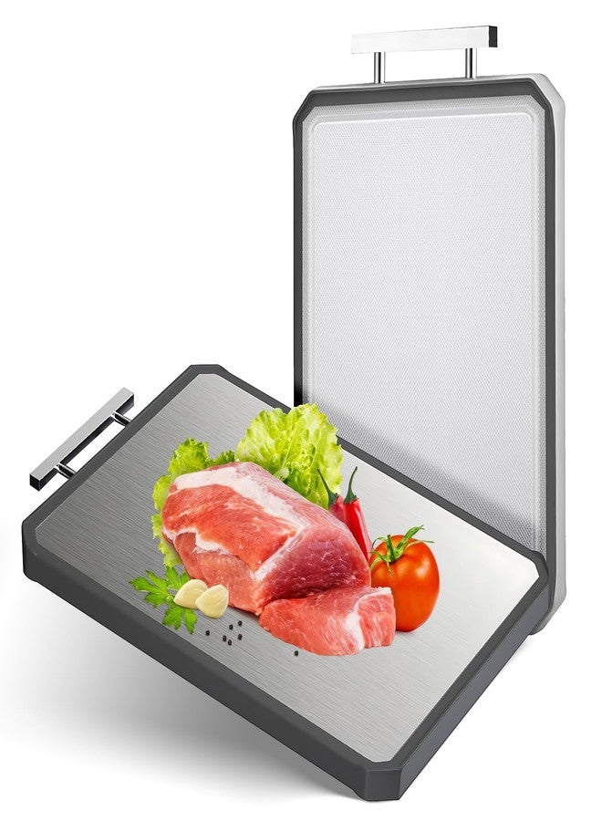 LTWQLing Stainless Steel Cutting Board, Double-Sided Cutting Boards, Large Cutting Boards for Kitchen,Food-Grade, Stainless Steel and Wheat Straw PP, Dishwasher Safe (Large) - Image 1