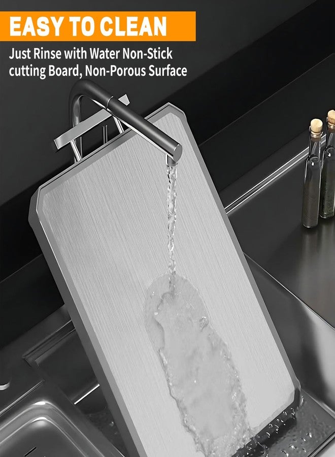 LTWQLing Stainless Steel Cutting Board, Double-Sided Cutting Boards, Large Cutting Boards for Kitchen,Food-Grade, Stainless Steel and Wheat Straw PP, Dishwasher Safe (Large) - Image 4