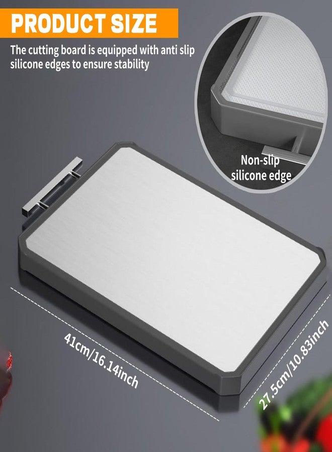 LTWQLing Stainless Steel Cutting Board, Double-Sided Cutting Boards, Large Cutting Boards for Kitchen,Food-Grade, Stainless Steel and Wheat Straw PP, Dishwasher Safe (Large) - Image 5