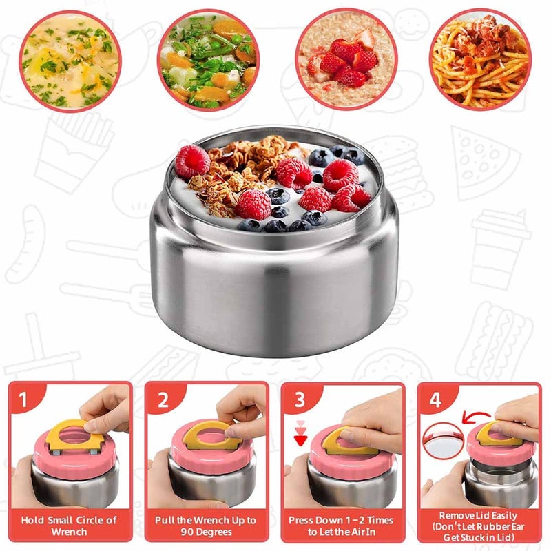 MAISON HUIS 8oz Soup Thermo Wide Mouth Vacuum Insulated Food Jar for Hot&Cold Food, Leak Proof Stainless Steel Kids Lunch Container for School Travel(Pink) - Image 4