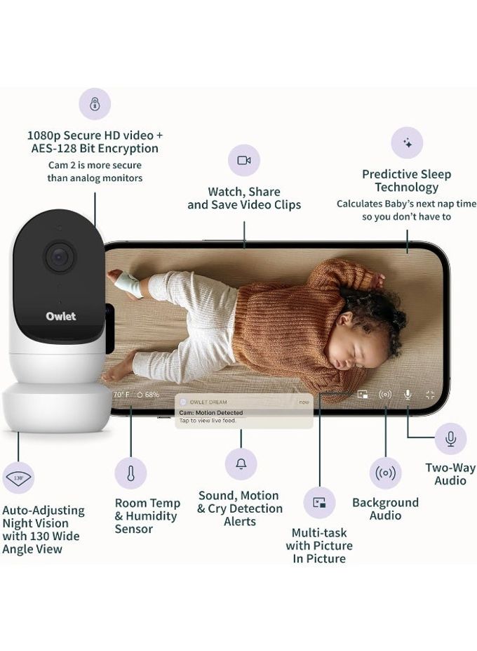 Owlet Cam 2 Smart Baby Monitor Camera Stream Secure Hd Video And Audio With Night Vision, 4X Zoom, Wide Angle View And Sound, Motion And Cry Notifications White - Image 3
