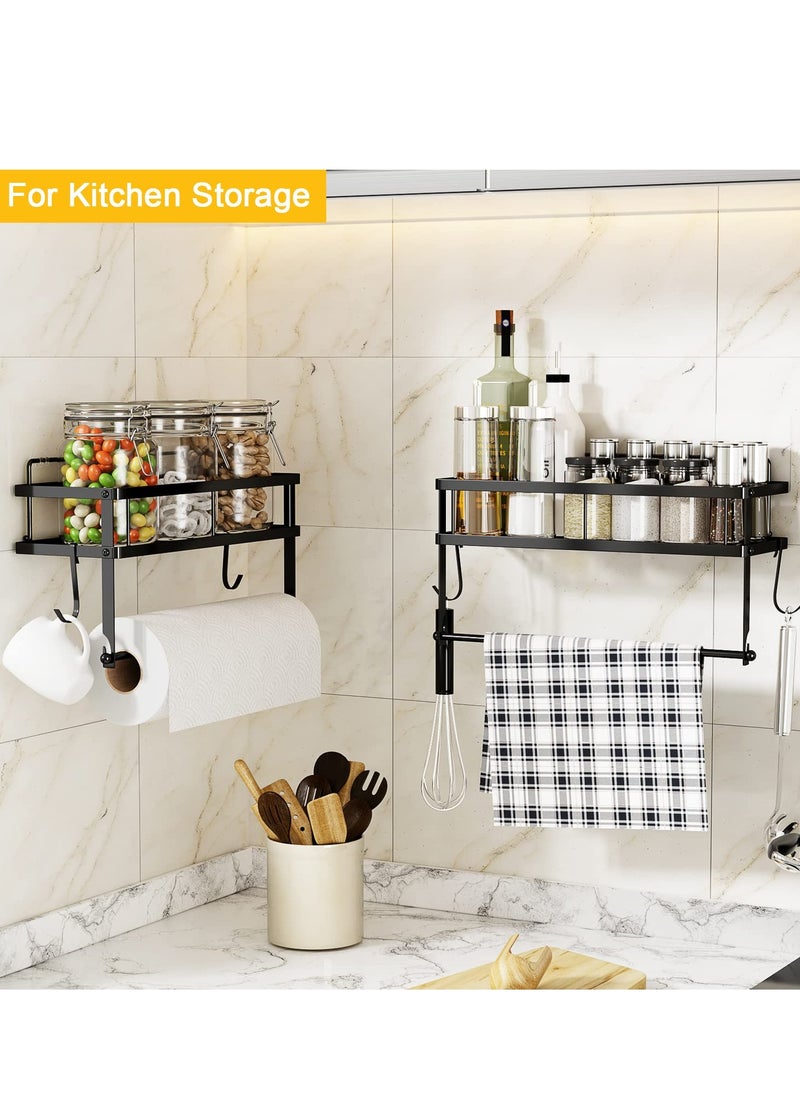 MIXDE Paper Towel Holder with Shelf Storage, Adhesive Wall Mount 2-in-1 Basket Organizer for Kitchen & Bathroom, Durable Metal Wire Design, Stainless Steel 304 Matte Black Finish  - Image 3
