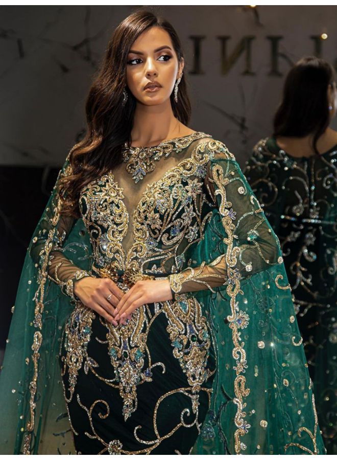 فساتنساء جديدة فستان الحفلة الذهبية فستان السهرة بأكمام كبيرة - Image 3