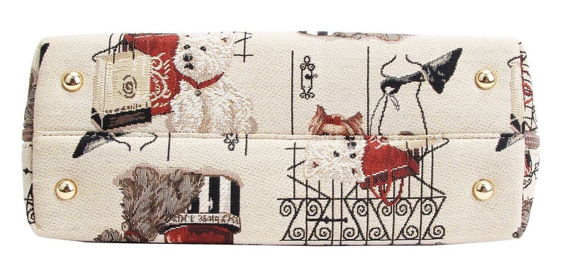 Signare حقيبة كتف يدوية من Signare Tapestry بتصميم عرضي لحملها على الجسم، حقيبة يد وساتشل للنساء مع رسومات كلاب وستي سكوتي ويوركي | CONV-FSDG - Image 5