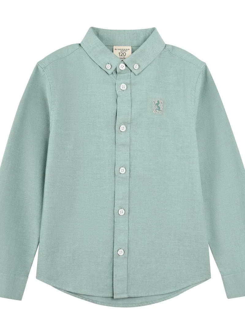 GIORDANO Junior Cotton Oxford Full Opening Long Sleeve Slim Fit Embroidery Garment Wash Shirt