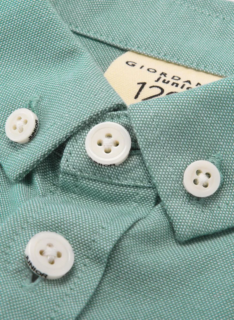 GIORDANO Junior Cotton Oxford Full Opening Long Sleeve Slim Fit Embroidery Garment Wash Shirt