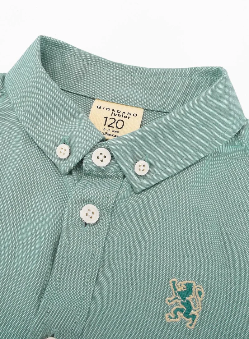 GIORDANO Junior Cotton Oxford Full Opening Long Sleeve Slim Fit Embroidery Garment Wash Shirt