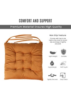 Rest Pack Of 2 Velvet Soft Chair Pad With Seat Ties Suitable For Garden , Kitchen And Office Chairs Indoor And Outdoor Tan 40X40Cm  - Image 3