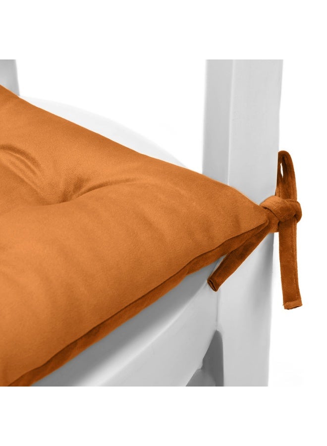 REST Pack of 2 Velvet Soft Chair Pad with Seat Ties Suitable for Garden , Kitchen and Office Chairs Indoor and Outdoor  Tan 40x40cm - Image 2
