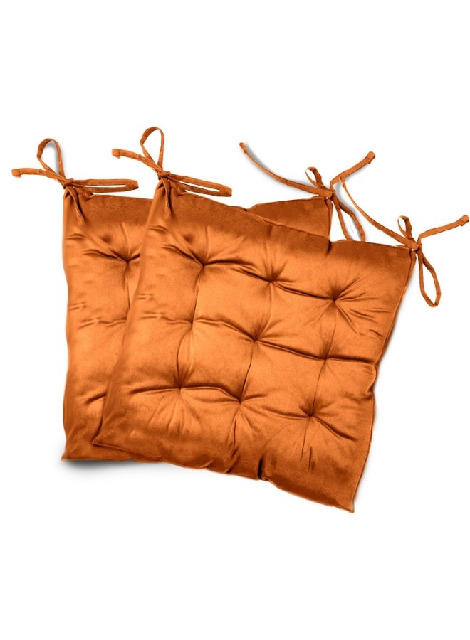 REST Pack of 2 Velvet Soft Chair Pad with Seat Ties Suitable for Garden , Kitchen and Office Chairs Indoor and Outdoor  Tan 40x40cm - Image 1